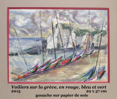 Painting titled "voiliers sur la grè…" by Ioana, Original Artwork, Gouache