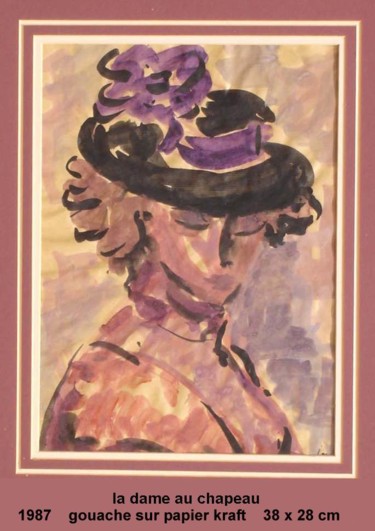 Peinture intitulée "La dame au chapeau" par Ioana, Œuvre d'art originale, Gouache