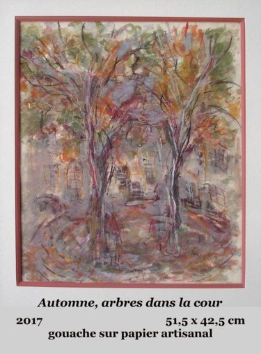 Peinture intitulée "automne, arbres dan…" par Ioana, Œuvre d'art originale, Gouache