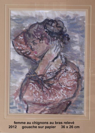 Painting titled "femme au chignon au…" by Ioana, Original Artwork, Oil