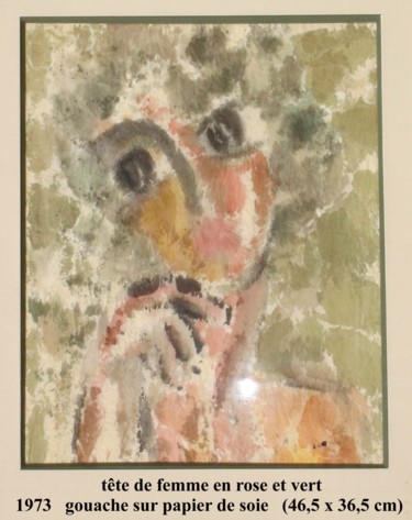 Painting titled "tête de femme en ro…" by Ioana, Original Artwork, Oil
