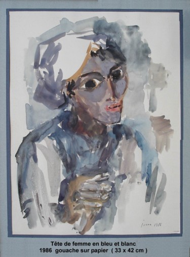 Painting titled "tête de femme en bl…" by Ioana, Original Artwork, Watercolor