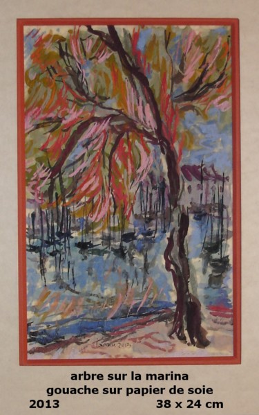 Painting titled "arbre sur la marina" by Ioana, Original Artwork, Oil