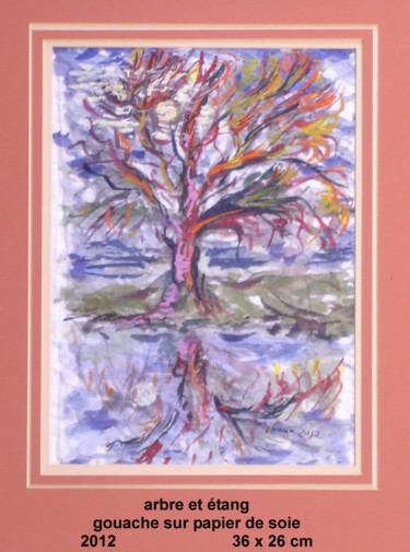 Peinture intitulée "arbre et étang" par Ioana, Œuvre d'art originale, Huile