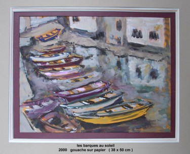 Painting titled "barques au soleil" by Ioana, Original Artwork, Gouache