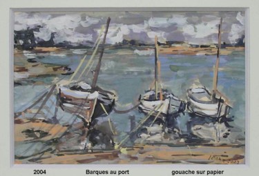 Peinture intitulée "barques au port" par Ioana, Œuvre d'art originale, Huile