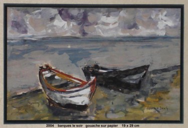 Peinture intitulée "barques le soir" par Ioana, Œuvre d'art originale, Huile