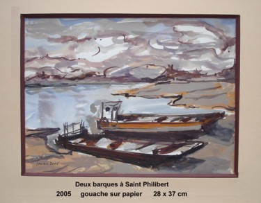 Painting titled "deux barques à St P…" by Ioana, Original Artwork, Gouache
