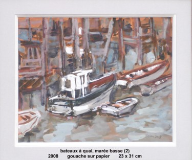 Painting titled "bateaux à quai, mar…" by Ioana, Original Artwork, Oil