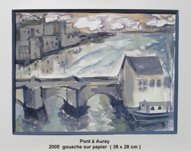 Painting titled "pont a Auray (en bl…" by Ioana, Original Artwork, Gouache