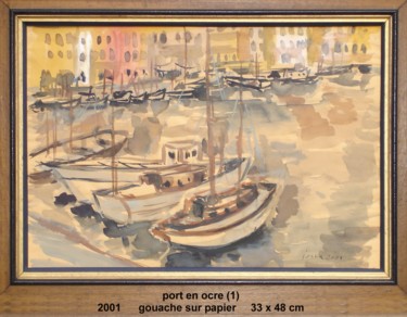 Peinture intitulée "port en ocre (1)" par Ioana, Œuvre d'art originale, Gouache