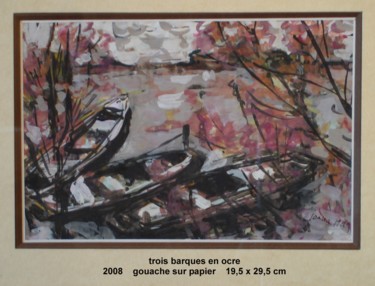 Peinture intitulée "trois barques en ro…" par Ioana, Œuvre d'art originale, Gouache