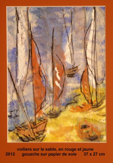 Peinture intitulée "voiliers sur le sab…" par Ioana, Œuvre d'art originale, Huile