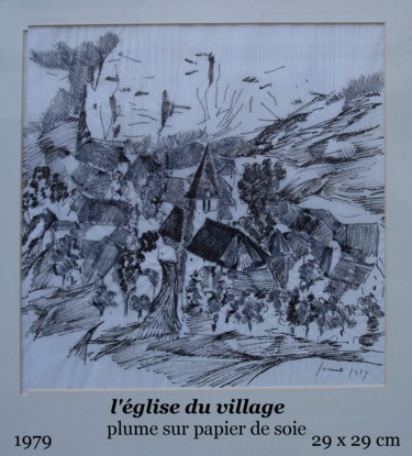 Peinture intitulée "l'église du village" par Ioana, Œuvre d'art originale, Gouache