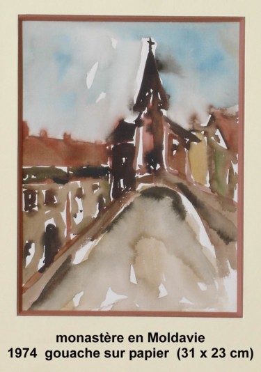 Pittura intitolato "Monastère en Moldav…" da Ioana, Opera d'arte originale, Gouache