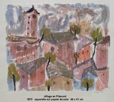 Peinture intitulée "Village en Piémont" par Ioana, Œuvre d'art originale, Huile