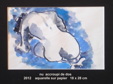 Peinture intitulée "nu  accroupi de dos" par Ioana, Œuvre d'art originale, Gouache