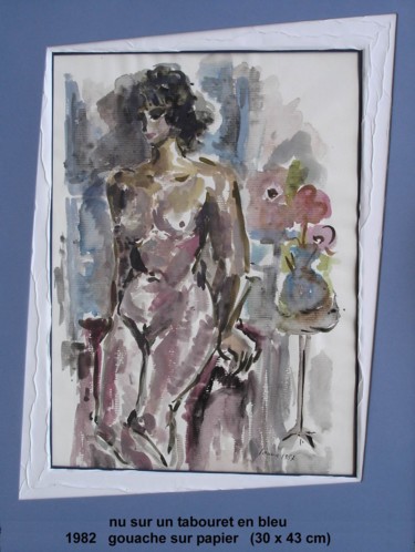 Painting titled "nu sur un tabouret…" by Ioana, Original Artwork, Gouache