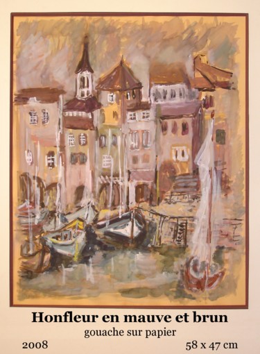 Peinture intitulée "Honfleur en mauve e…" par Ioana, Œuvre d'art originale, Gouache