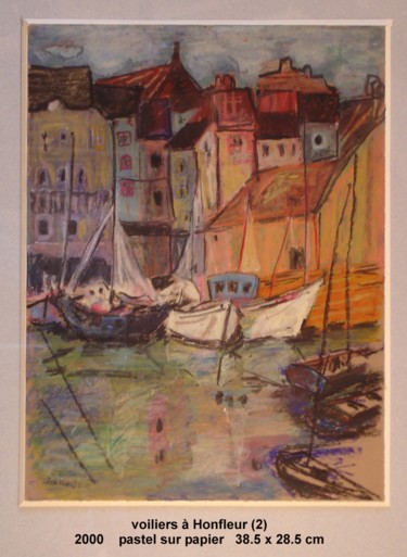 Peinture intitulée "voiliers à Honfleur…" par Ioana, Œuvre d'art originale, Gouache