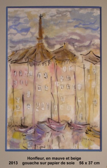 Painting titled "Honfleur en mauve e…" by Ioana, Original Artwork, Gouache