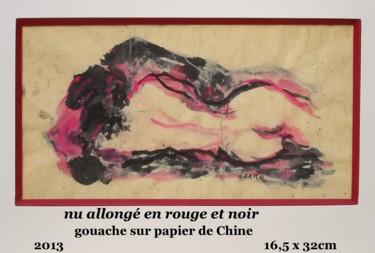 Painting titled "nu allongé en rouge…" by Ioana, Original Artwork, Gouache