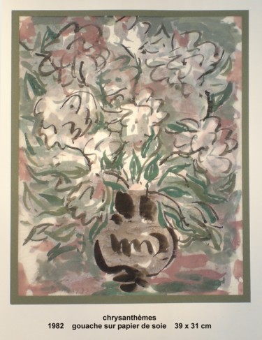 Schilderij getiteld "chrysanthèmes" door Ioana, Origineel Kunstwerk, Gouache Gemonteerd op Karton