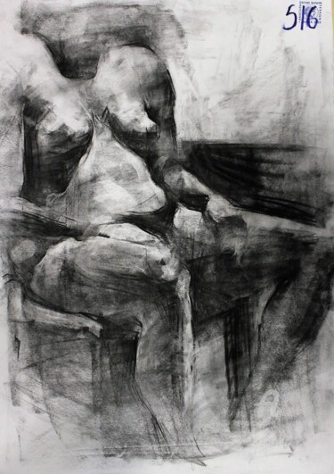 Drawing titled "Nude" by Ioannis Filippopoulos, Original Artwork, Charcoal