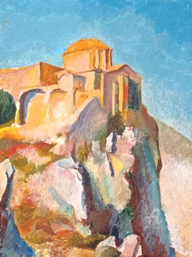 Malerei mit dem Titel "Monemvasia" von Ioannis Filippopoulos, Original-Kunstwerk, Pastell