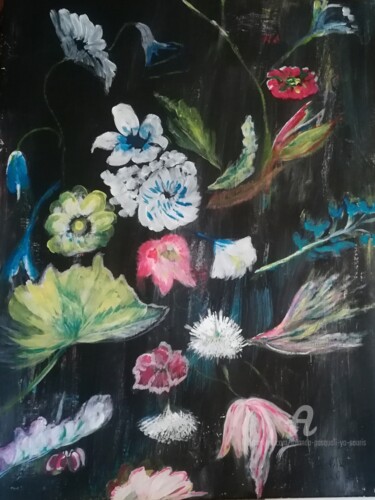 Malerei mit dem Titel ""Connected Flowers"…" von Iolanda Pasquali (Yo Souris), Original-Kunstwerk, Acryl