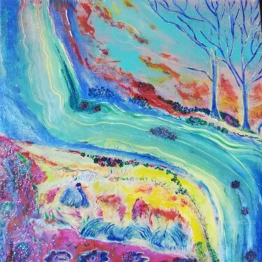 Malerei mit dem Titel ""Blue River"" von Iolanda Pasquali (Yo Souris), Original-Kunstwerk, Acryl