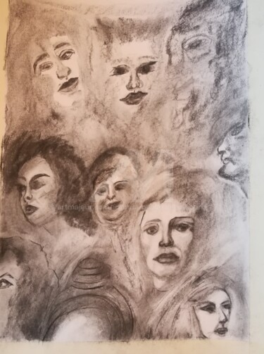 Drawing titled ""Mines de rien... "" by Iolanda Pasquali (Yo Souris), Original Artwork, Charcoal