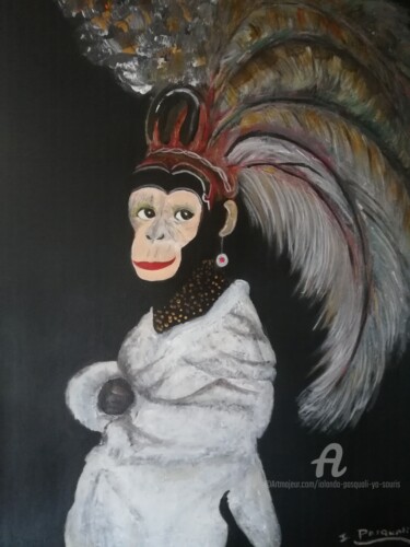 Malerei mit dem Titel ""Moquerie"" von Iolanda Pasquali (Yo Souris), Original-Kunstwerk, Acryl