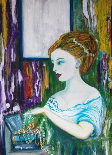 Schilderij getiteld ""La dame aux bijoux"" door Iolanda Pasquali (Yo Souris), Origineel Kunstwerk, Olie