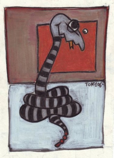Dessin intitulée "small face snake" par Iom4, Œuvre d'art originale