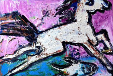 Painting titled "The horse" by Ion Morarescu, Original Artwork, Oil