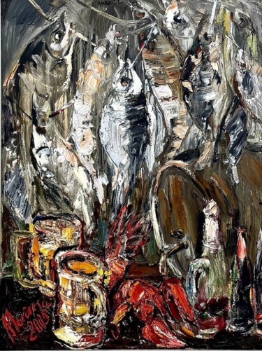 Картина под названием "Fishes" - Ion Morarescu, Подлинное произведение искусства, Масло