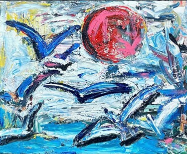 Painting titled "Seagulls" by Ion Morarescu, Original Artwork, Oil