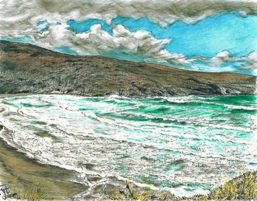 Painting titled "GREEK SEA" by Jonfyt, Original Artwork, Pencil