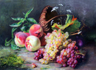 Painting titled "Peaches and grapes" by Mihai Ionescu, Original Artwork, Oil