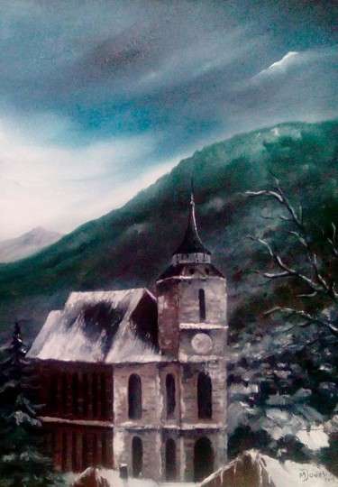 Painting titled "The black church" by Mihai Ionescu, Original Artwork, Oil