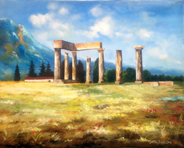 Painting titled "Ruins in the field" by Mihai Ionescu, Original Artwork, Oil