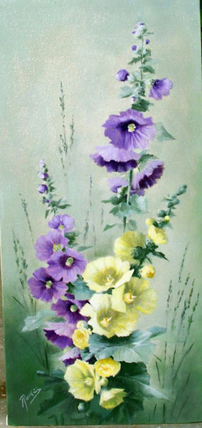 Painting titled "Mallow flowers" by Mihai Ionescu, Original Artwork, Oil