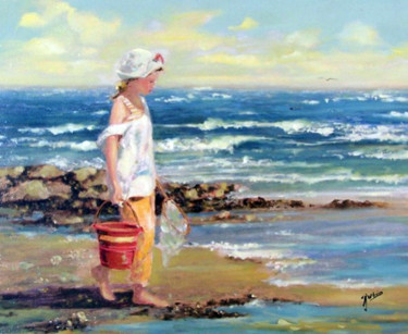 Painting titled "Child at the shore" by Mihai Ionescu, Original Artwork, Oil