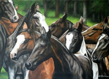 Painting titled "Horses" by Mihai Ionescu, Original Artwork, Acrylic