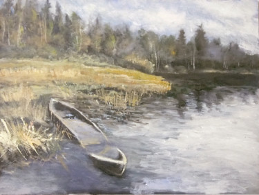 Painting titled "Old flooded boat" by Igor Pershin, Original Artwork, Oil