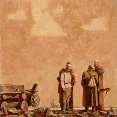Painting titled ""Разговор. 1945"" by Igor Panov, Original Artwork, Oil