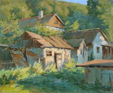 Painting titled ""У старых сараев"" by Igor Panov, Original Artwork, Oil