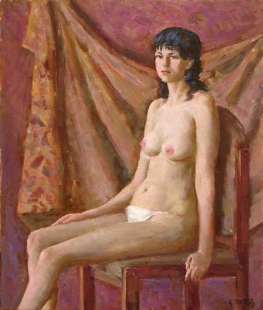Painting titled ""Сидящая обнаженная"" by Igor Panov, Original Artwork, Oil
