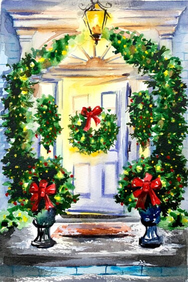 Painting titled "Welcome, Christmas" by Ira Popovych, Original Artwork, Watercolor